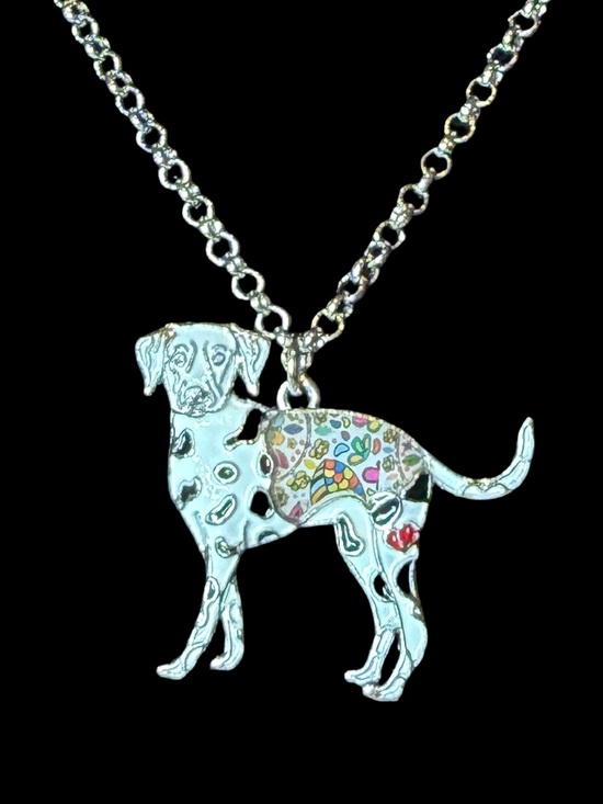 Jewelry - Metal Dalmatian Pendant Necklace with Multicolor Enamel Accents